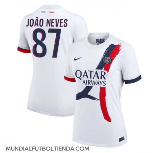 Camiseta Paris Saint-Germain Joao Neves #87 Segunda Equipación Replica 2024-25 para mujer mangas cortas